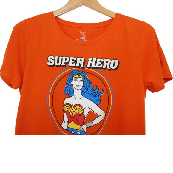 Women's Retro Colorful Bright Orange Wonder Woman Superhero Scenegirl S/S Shirt - Picture 4 of 7